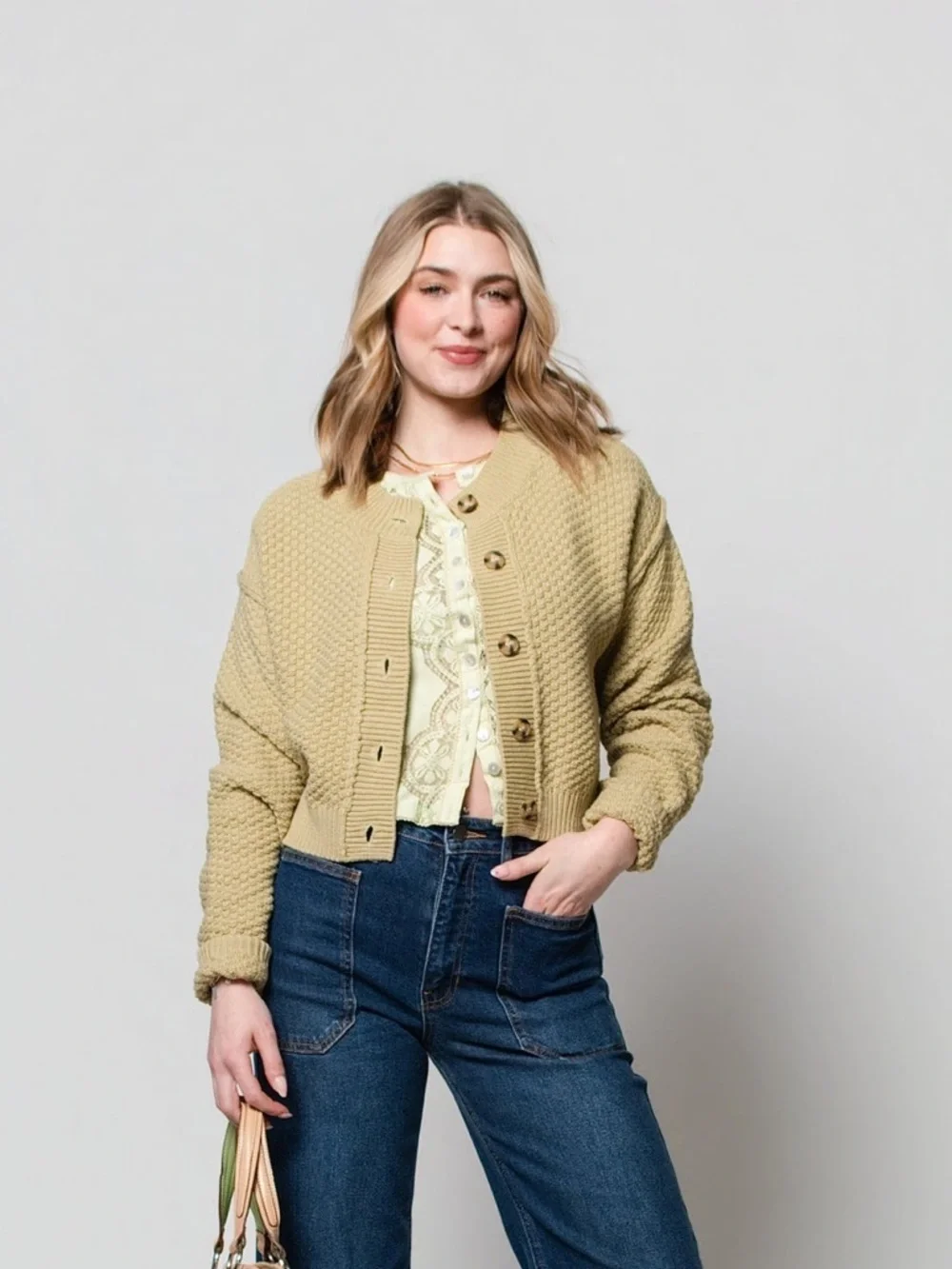 NWT Free People Lila Cardigan Sweater - Size Large - Green - Whispering Willow